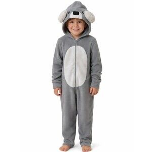 New Cuddle Club Koala Hooded Jumper Toddler 5T One Piece Gray Fleece Jumpsuit